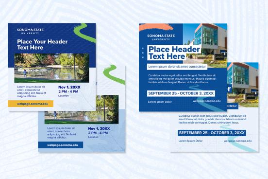 Overlapping template examples for two different template designs in dark blue and light blue.