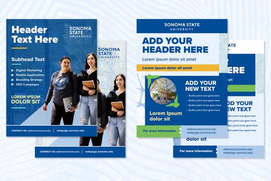 Overlapping template examples for two different template designs in dark blue and light blue.