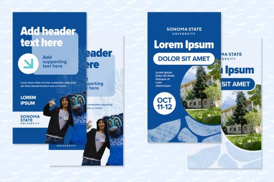 Overlapping template examples for two different template designs in dark blue and light blue.